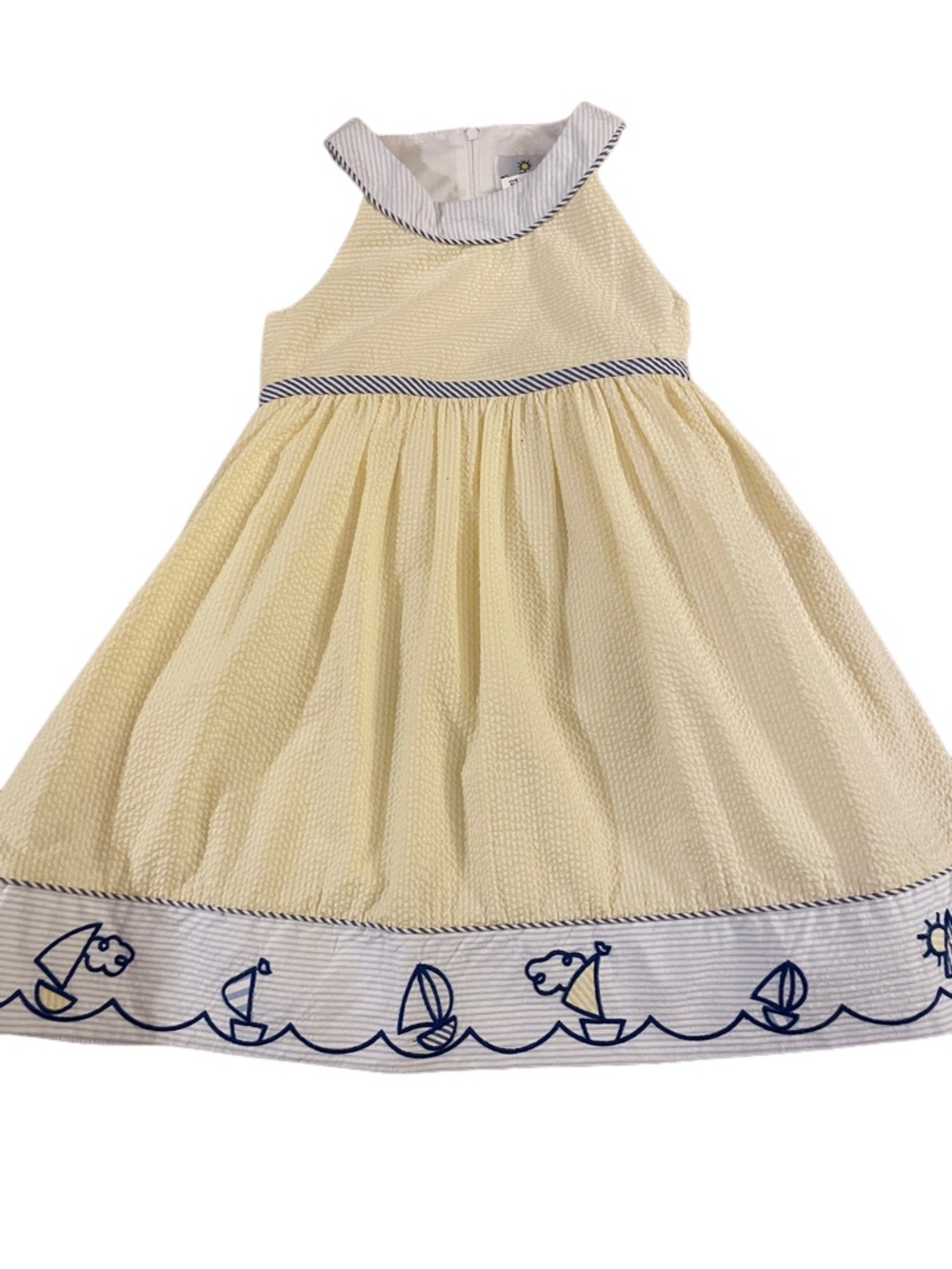 Florence Eiseman Seersucker Sailboat Dress with Navy Trim NWT SZ 4